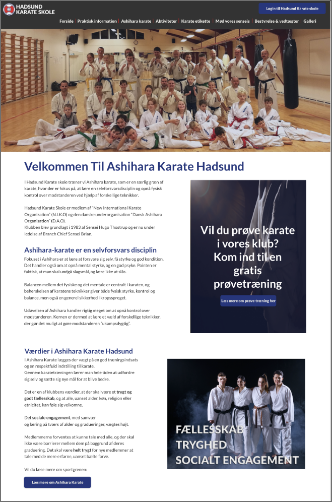 Mock-up af forside til Hadsund Karate Skole