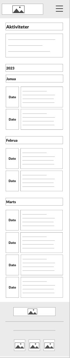 Wireframe over Aktivitetsside til Hadsund Karate Skole