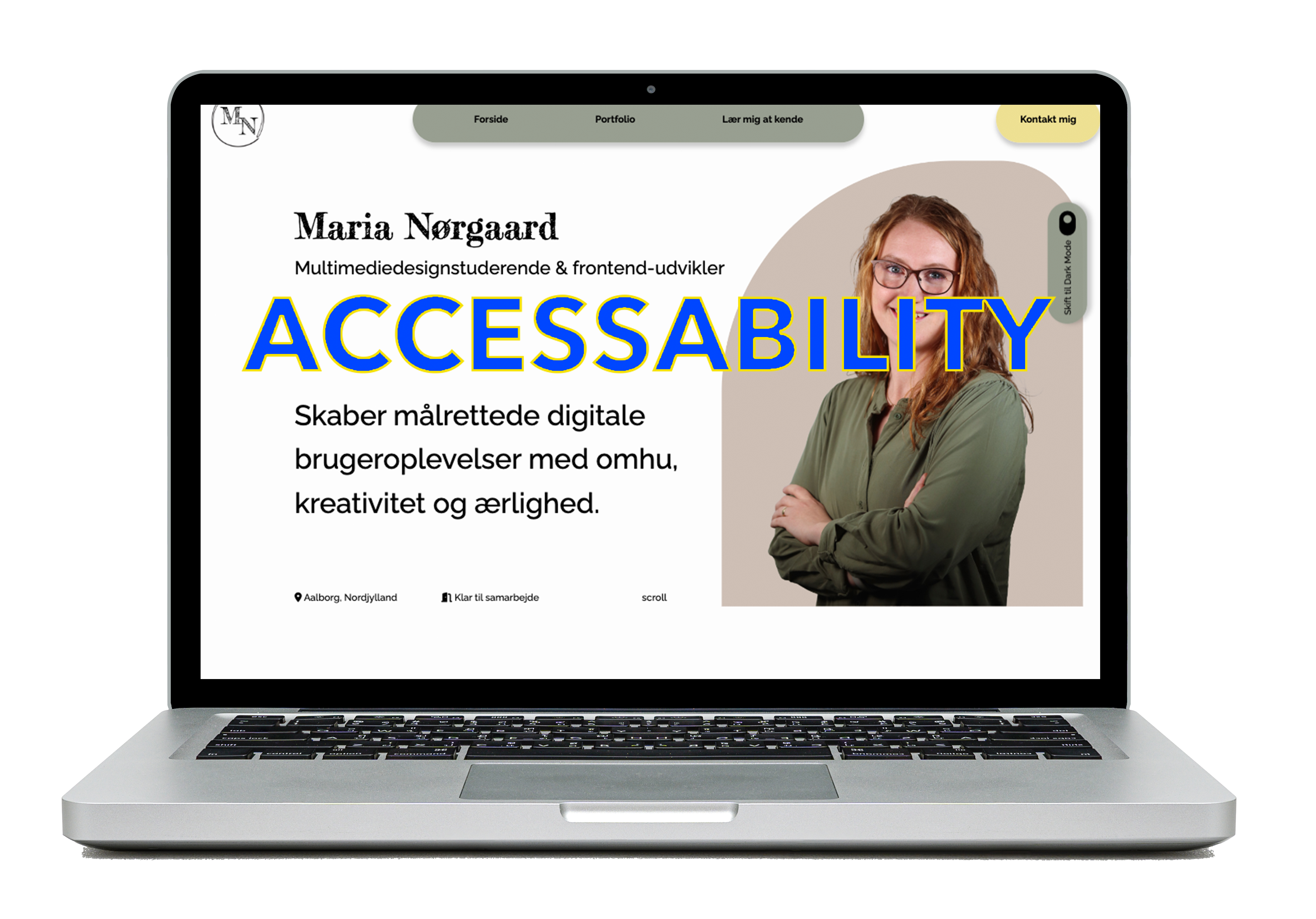 Accessability tekst henover portfolio forsiden