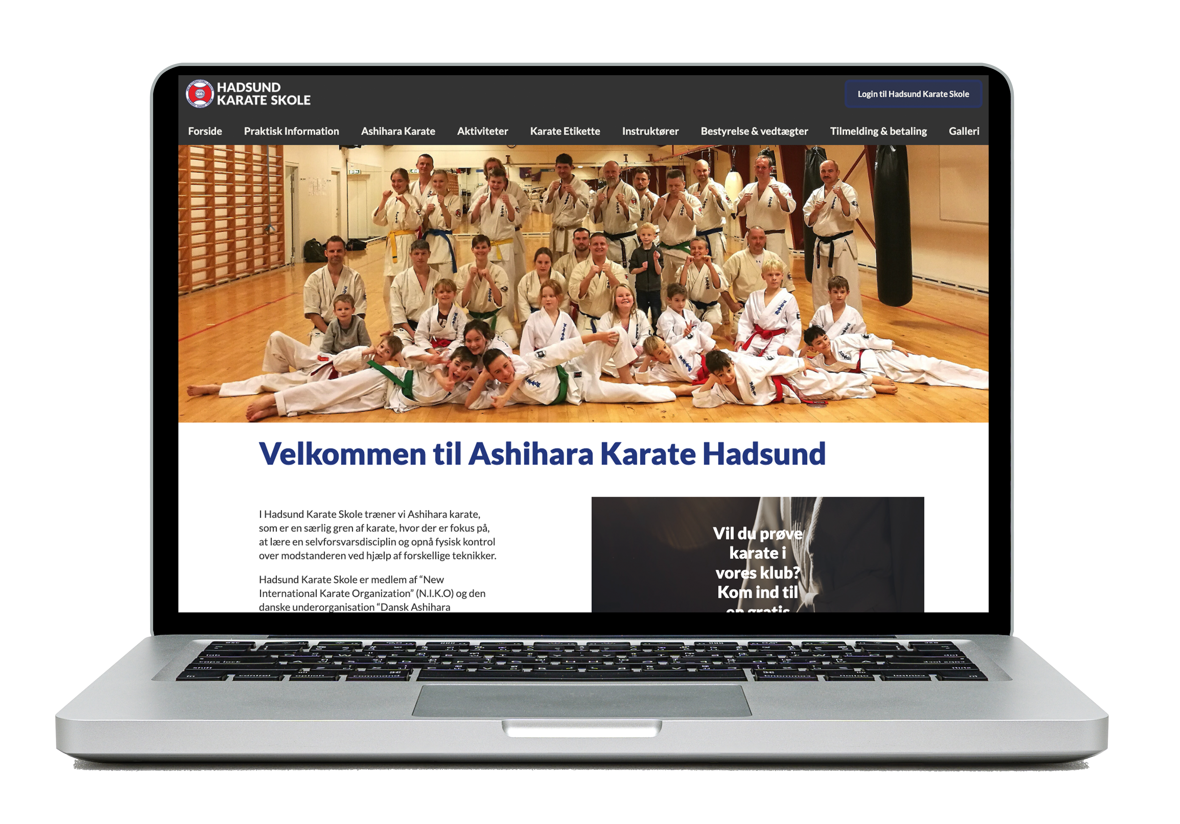 PC med billede af Hadsund Karate Skole