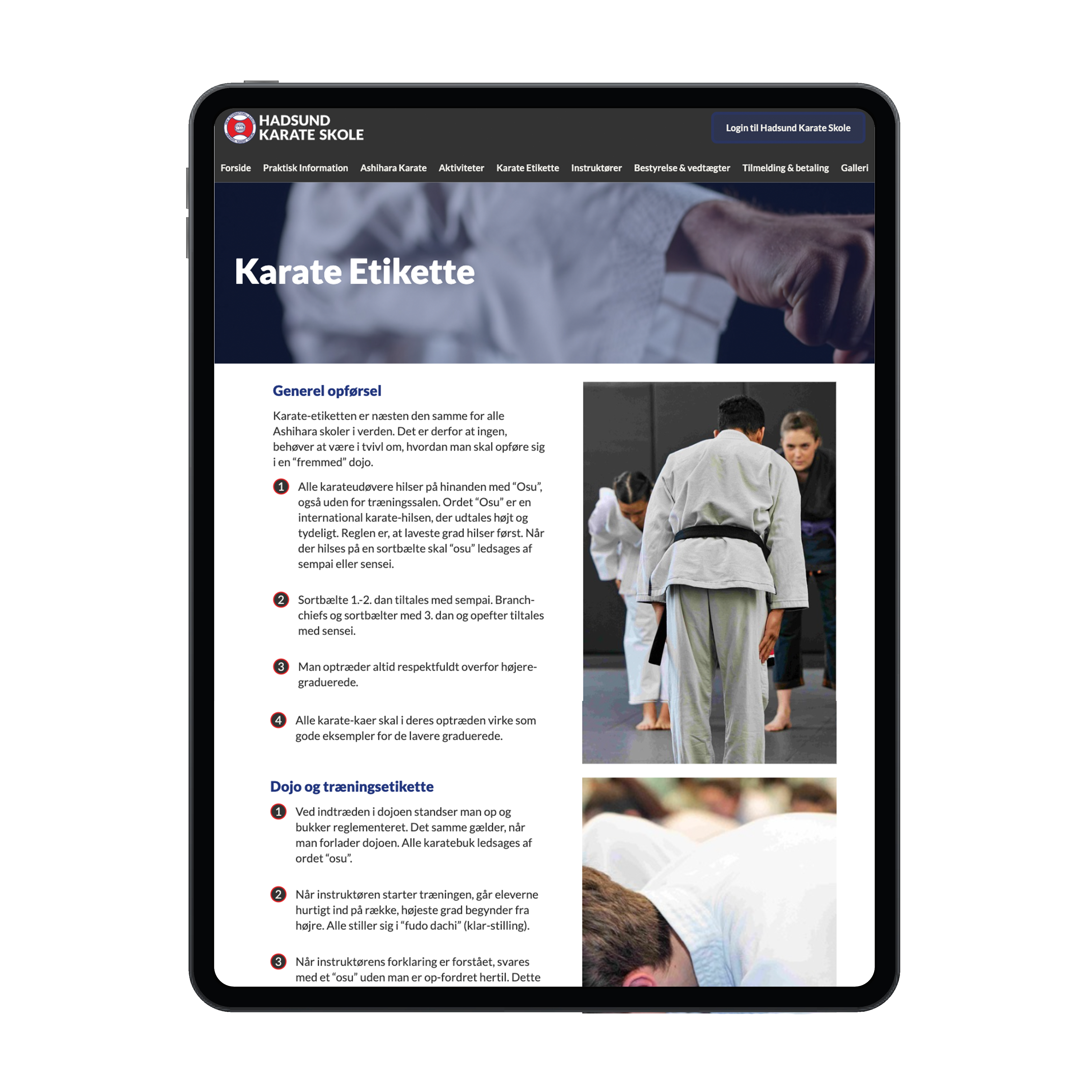 Tablet med billede af Hadsund Karate Skole