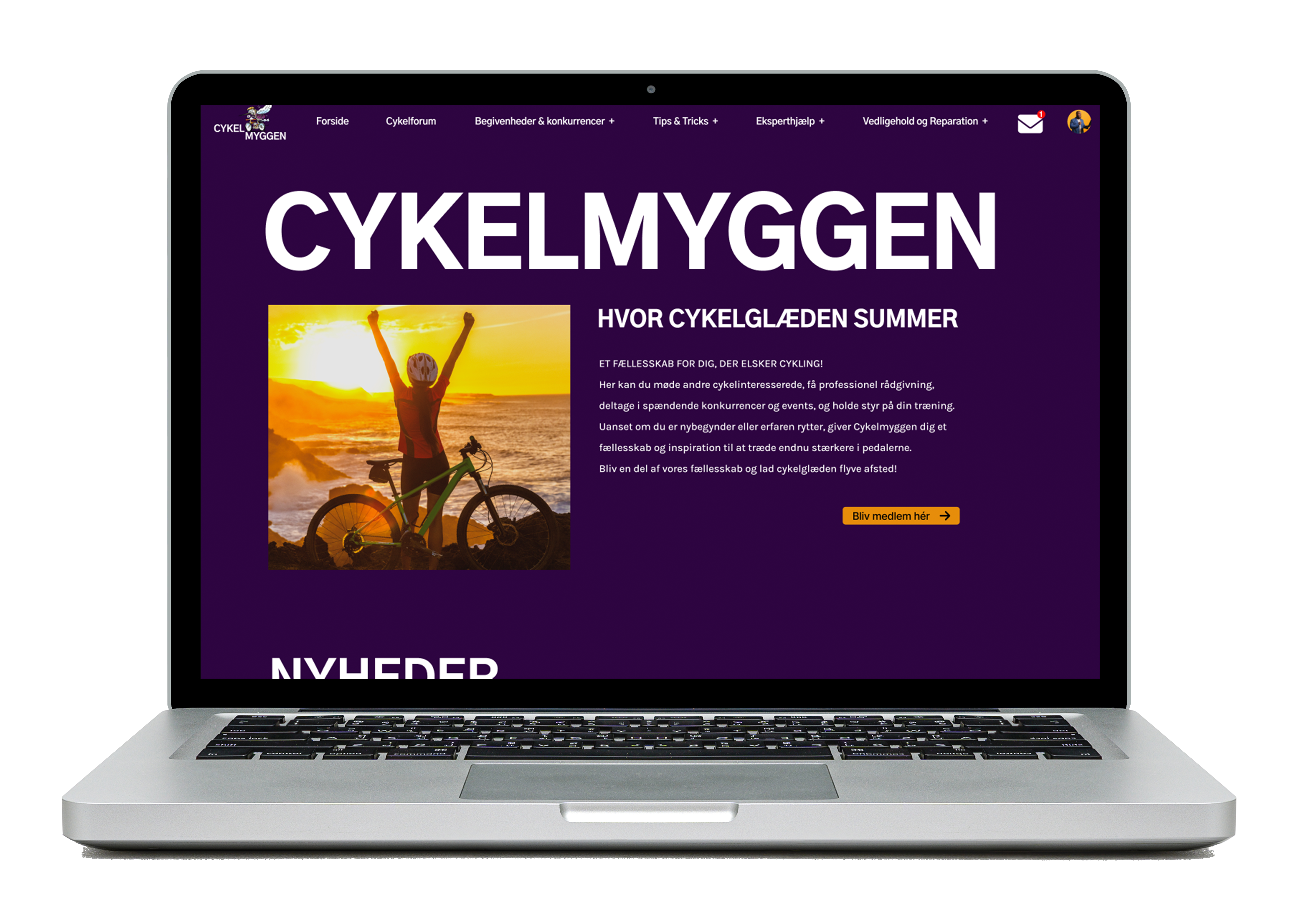 billede af computer med hjemmesiden "cykelmyggen" på skærmen